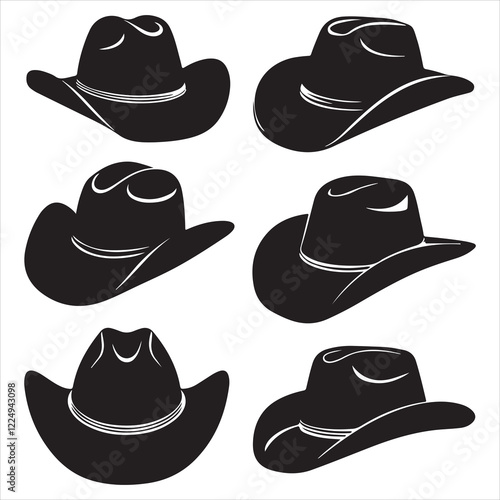 SET OF VECTOR VARIOUS COWBOY HATS SILHOUETTES	