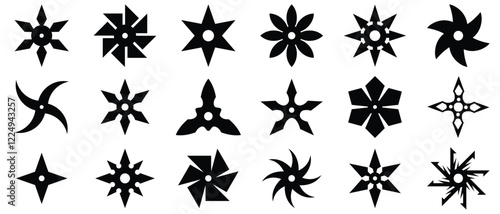 Set of ninja shuriken stars icons, Ninja Throwing Star Silhouettes. set of ninja weapon .Black vector silhouettes isolated on white background