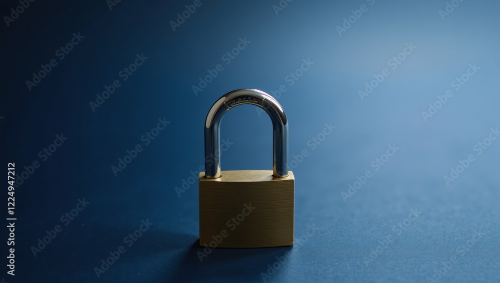 Fototapeta premium Digital illustration showcases a secure lock symbol against a dark blue backdrop to represent cybersecurity technology for safeguarding data networks