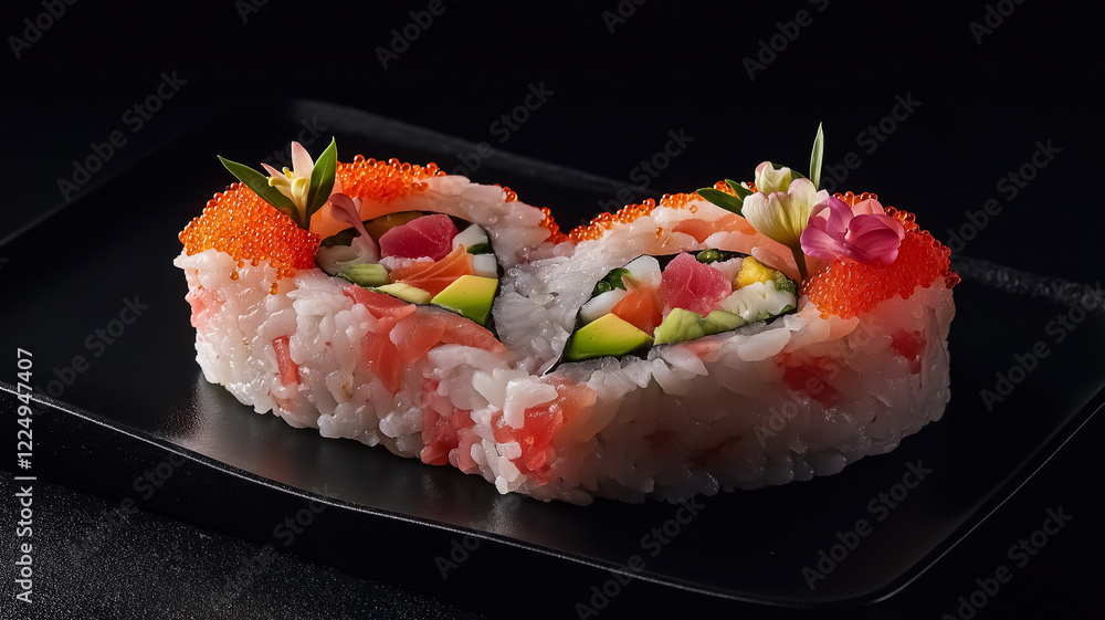 A heart-shaped sushi roll, Valentine's Day A heart-shaped sushi roll, Valentine's Day