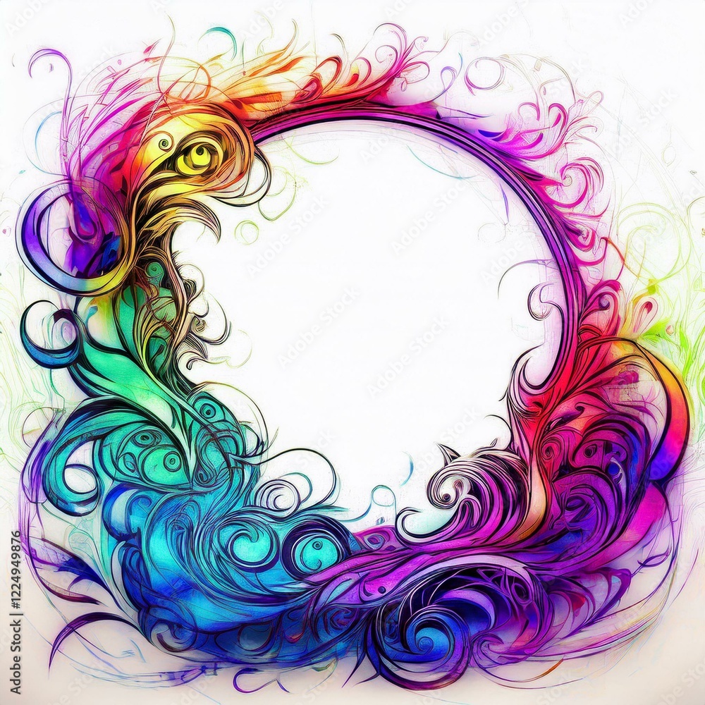 Fototapeta premium Abstract colorful swirling grunge illustration border frame with copy-space on white background