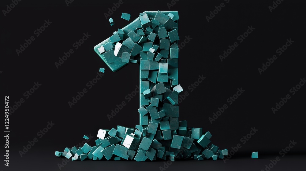 Fototapeta premium Dynamic number one creation creative studio 3d design dark background close-up visual concept