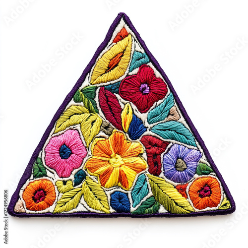 A triangle embrodiery patch on white background. photo