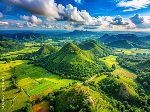 Stunning Aerial Panorama of Pha Hum Hod, Chaiyaphum, Thailand: Lush Green Mountains & Dramatic Landscape photo