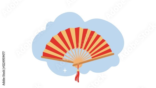 4K video Footage with Fan background Illustration. Video animated Cute Cartoon with Fan for Chinese New Year Day Decoration