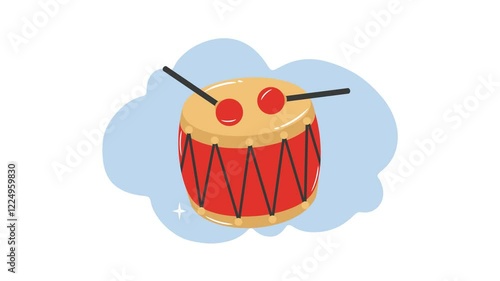 4K video Footage with drum background Illustration. Video animated Cute Cartoon with Drum for Chinese New Year Day Decoration