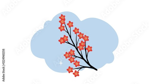4K video Footage with Flower background Illustration. Video animated Cute Cartoon with Flower for Chinese New Year Day Decoration