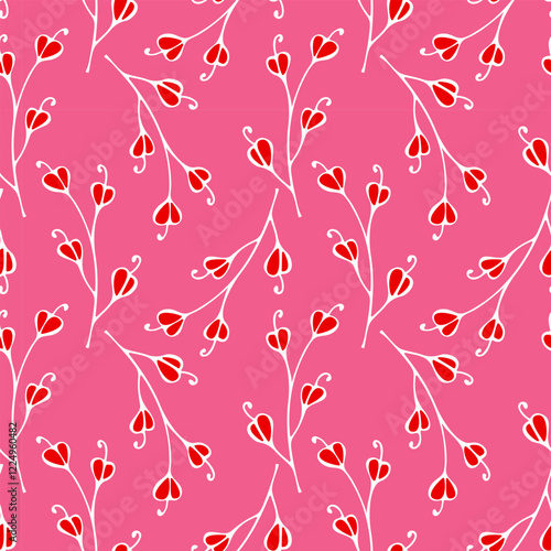 Love atmosphere Vibe pink pattern with romantic doodle flowers in shape heart, Valentines day, wedding, love, mothers day.