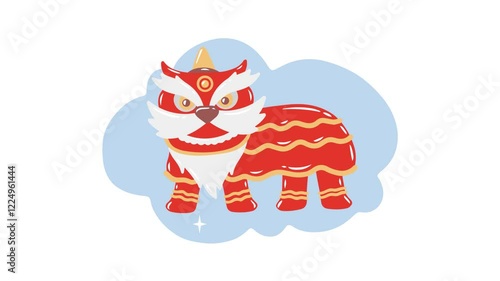 4K video Footage with Lion Dance background Illustration. Video animated Cute Cartoon with Lion Dance for Chinese New Year Day Decoration