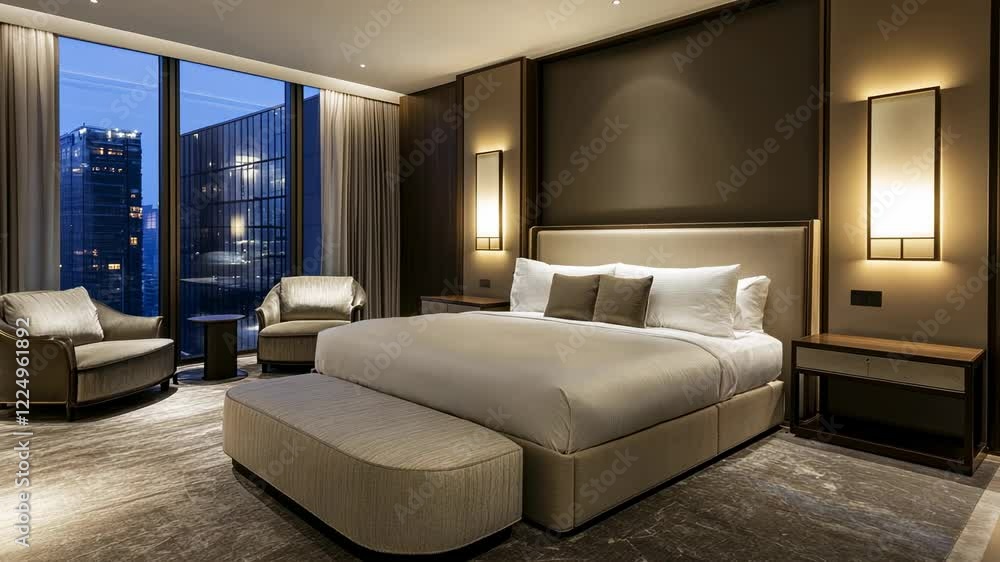 Luxury Hotel Suite with City View at Night Luxury Hotel Suite with City View at Night