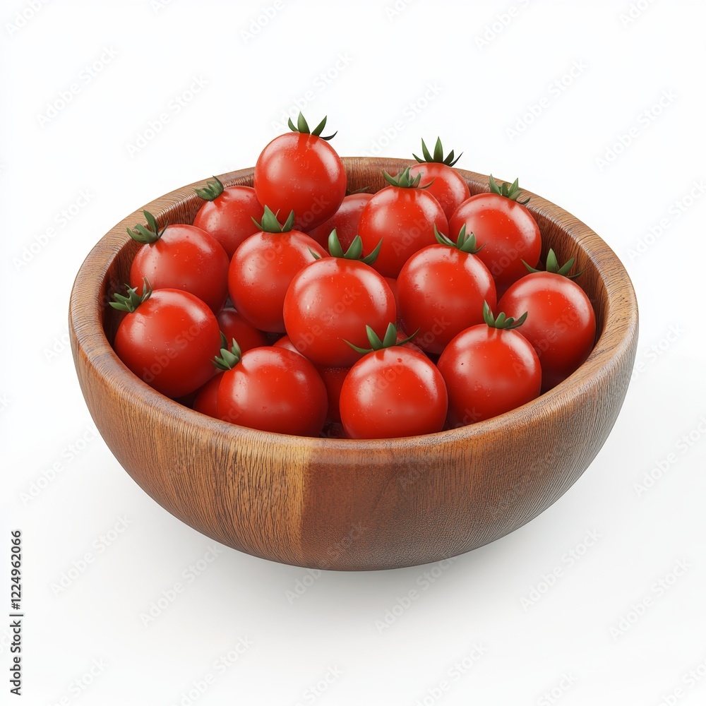3D Icon of Wooden Bowl with Fresh Red Cherry Tomatoes 3D Icon of Wooden Bowl with Fresh Red Cherry Tomatoes