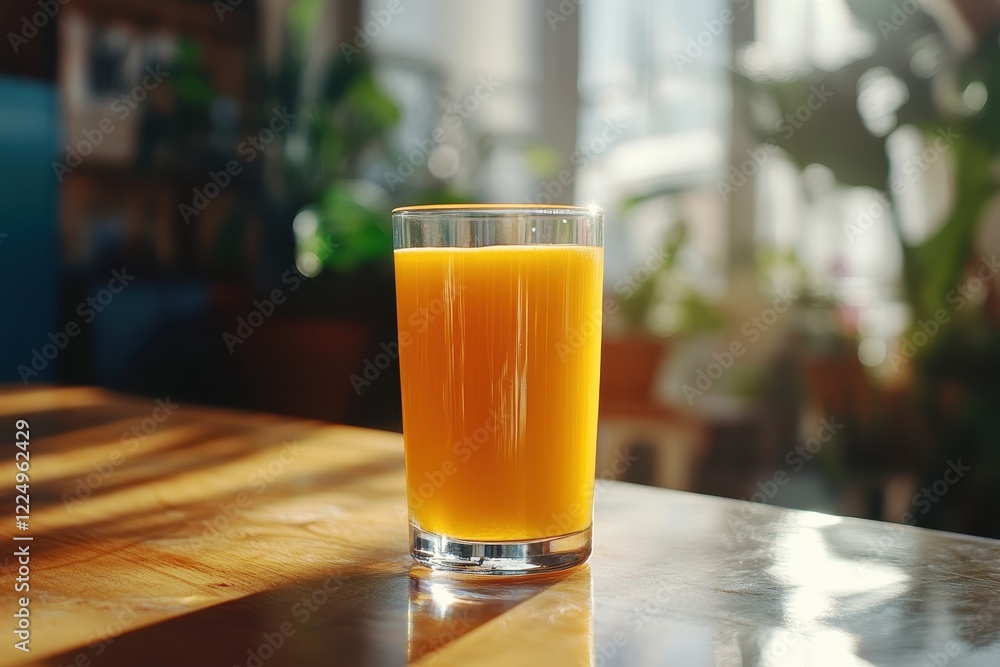 Glass of fresh orange juice on wooden table. Perfect for healthy lifestyle, breakfast, or beverage concepts. Glass of fresh orange juice on wooden table. Perfect for healthy lifestyle, breakfast, or beverage concepts.