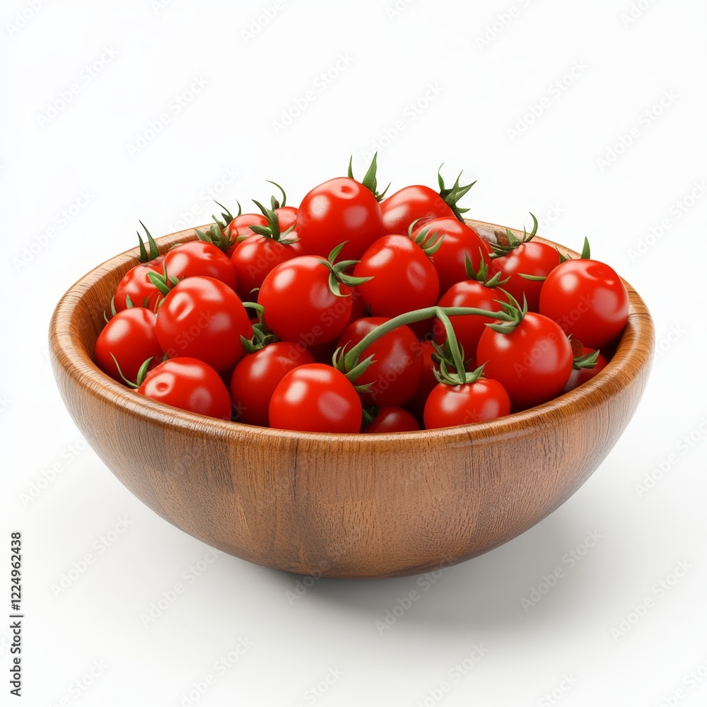 Bright 3D Design of Wooden Bowl Overflowing with Fresh Tomatoes Bright 3D Design of Wooden Bowl Overflowing with Fresh Tomatoes