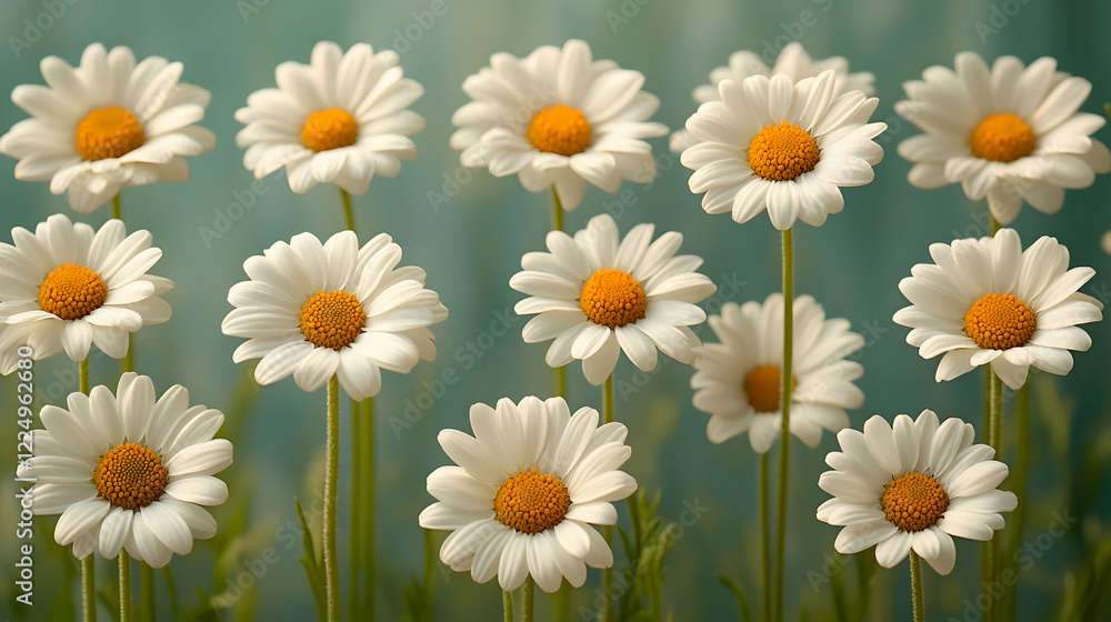 Obraz premium White Daisies with Yellow Centers Against a Soft Green Background