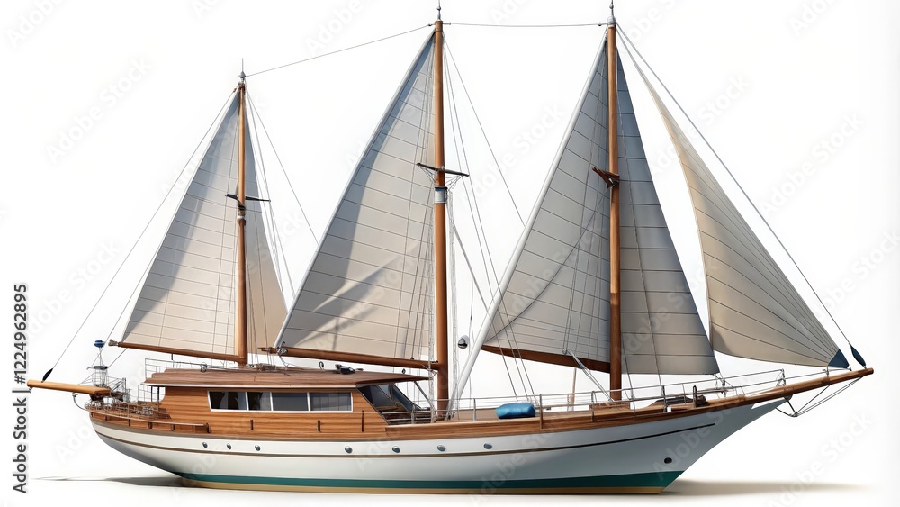 Fototapeta premium Wooden Sailboat on White Background