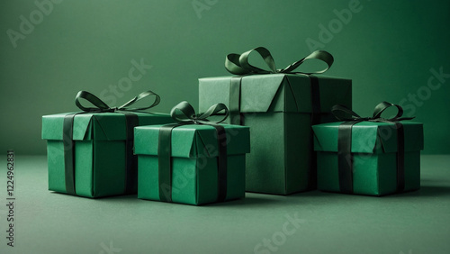 green gift boxes on green copyspace background
