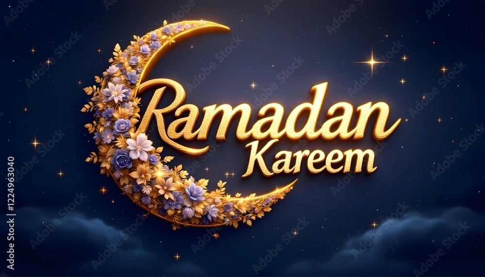 Naklejka premium Golden Ramadan Kareem crescent moon greeting.