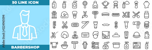 Barbershop Line Editable Icons set