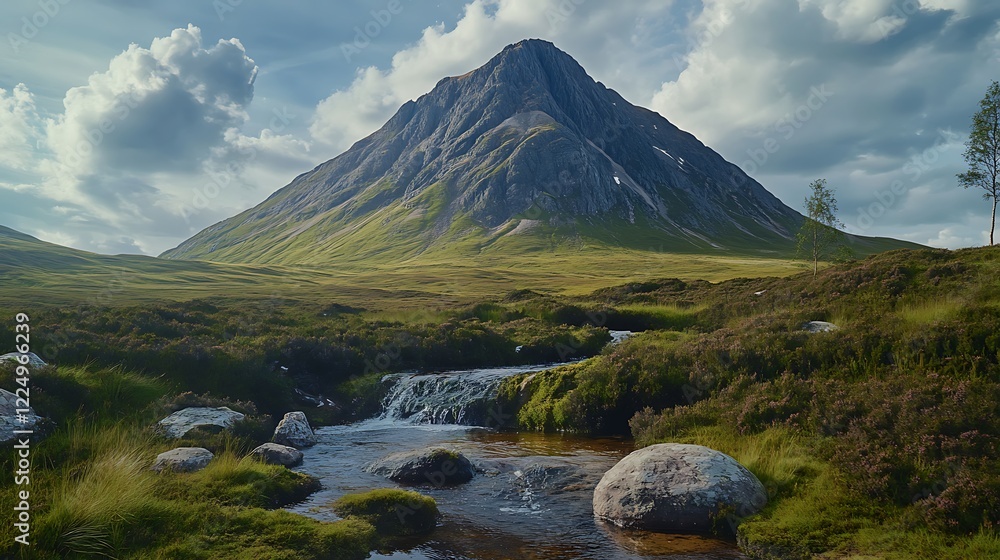 Fototapeta premium Beautiful Mountain and Stream Captured in Stunning Realistic Detail