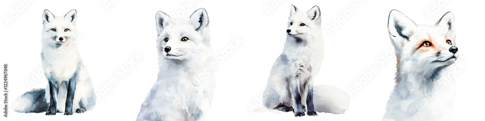Fototapeta premium Captivating White Arctic Fox Sitting in Snow Covered Winter Environment