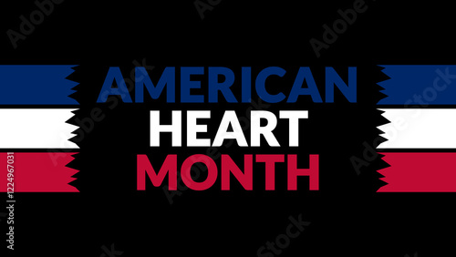 American Heart Month text with side lines on a black background. Which is observed every year in February to celebrate American Heart Month. photo