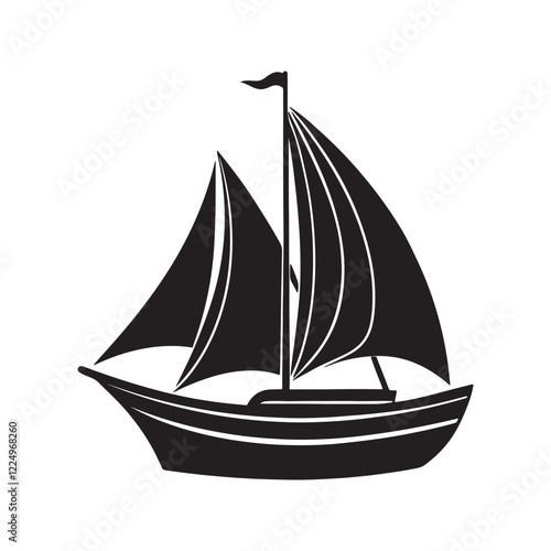 sailboat silhouette, black and white silhouette, vector and illustration