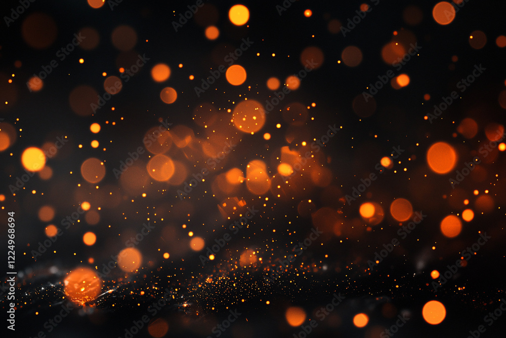 Obraz premium Abstract background with glowing orange bokeh lights on a dark backdrop, creating a warm ambiance