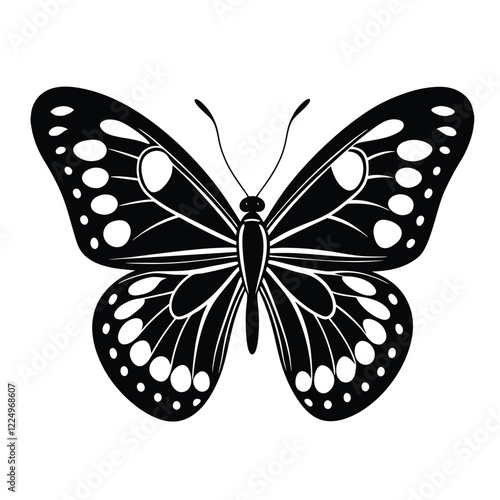 Common blue butterfly silhouette vector isolated on White background