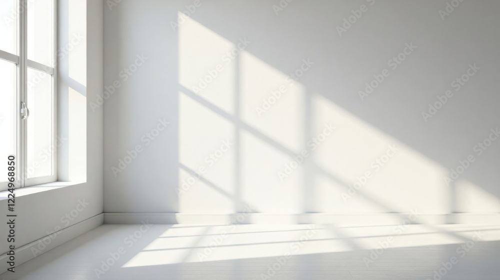Empty Room with Sunlight Streaming Through Window Illuminating White Walls and Floor Empty Room with Sunlight Streaming Through Window Illuminating White Walls and Floor