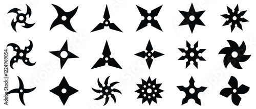 Set of ninja shuriken stars icons, Ninja Throwing Star Silhouettes. set of ninja weapon .Black vector silhouettes isolated on white background