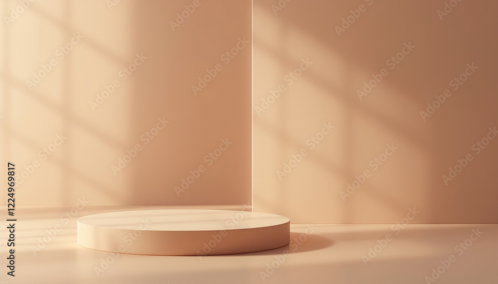 Fototapeta premium Minimalist Beige Platform Sunlit Studio Background