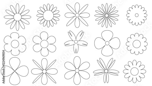 Wallpaper Mural line Set of abstract flowers in brutalist style. Modern vector illustration on white background. Geometric flower set. Abstract minimal daisy elements. Brutalist design. Vector illustration, coloring  Torontodigital.ca