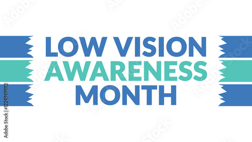 Low Vision Awareness Month text with side lines on a White background. Which is observed every year in February to celebrate Low Vision Awareness Month.