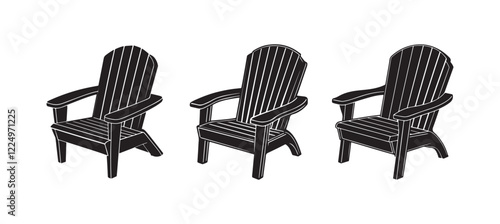 Set of Adirondack chair silhouette, black and white silhouette, vector and illustration