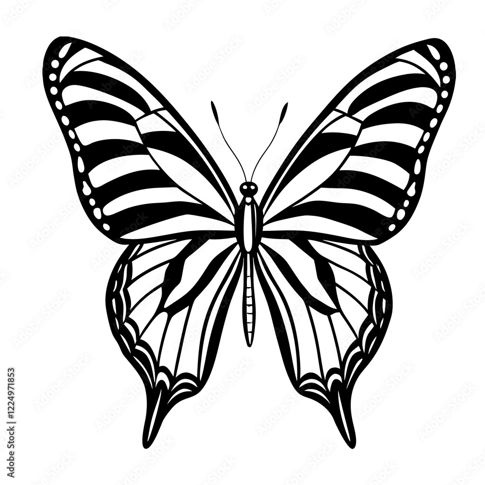 Zebra swallowtail butterfly silhouette vector isolated on White background