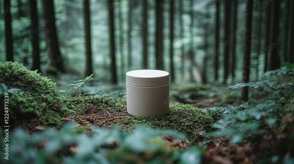 Nature's Embrace: A Cylindrical Container in a Forest Setting Nature's Embrace: A Cylindrical Container in a Forest Setting