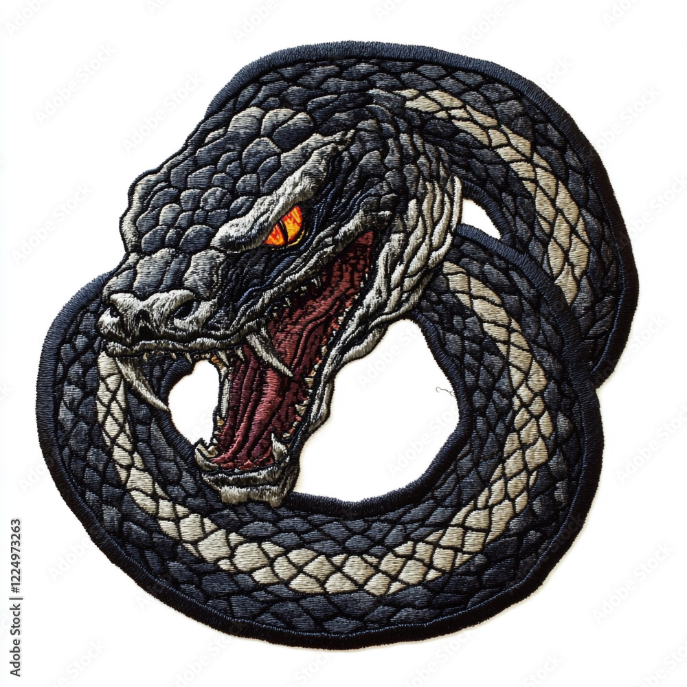 Obraz premium simple evil Snake monster on patch against whtie background.