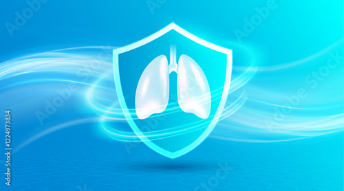 Medical shield displaying lungs. Clean air and respiratory health concept. Futuristic and modern design.