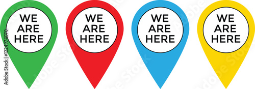 Set we here location vector icon. are you here with map icon. Location pin. position symbol. perfect for maps
