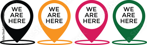 Set we here location vector icon. are you here with map icon. Location pin. position symbol. perfect for maps
