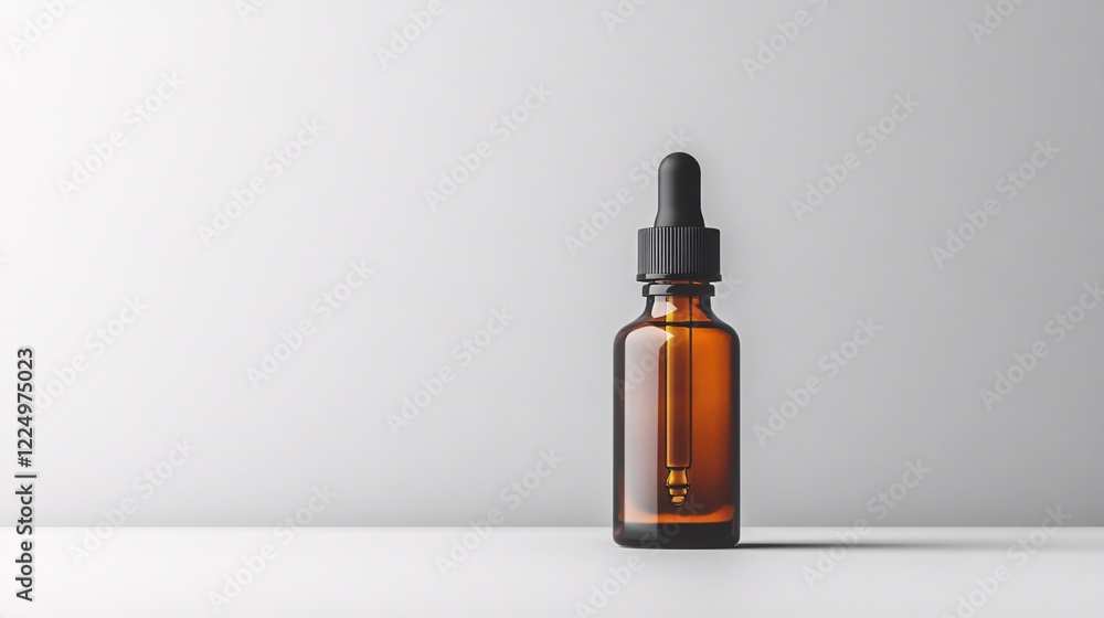 Amber glass bottle with dropper against a plain background for cosmetic or medical product mockup Amber glass bottle with dropper against a plain background for cosmetic or medical product mockup
