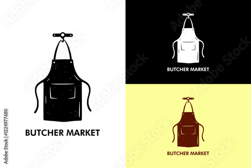 illustration of a butcher apron hanging on a hook, meat shop, butcher service, butcher market logo, halal meat, slaughterhouse, poultry, butcher shop, vectors, silhouette, abstract, logo