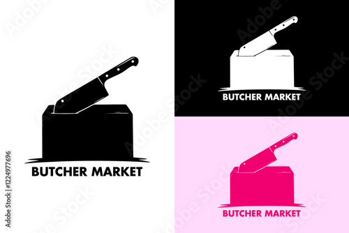 a silhouette of butcher block with knife, vector, butcher market, butcher service, slaughterhouse, supermarket, meat, beef, halal, organic food, butcher shop, abstract, logo