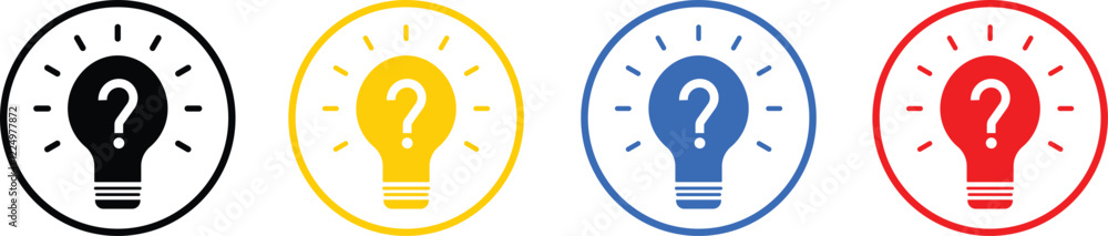 Set of light bulbs with question mark icons. Solution icon vector illustration. Idea concept sign. Line bulb checkmark in vector flat Set of light bulbs with question mark icons. Solution icon vector illustration. Idea concept sign. Line bulb checkmark in vector flat