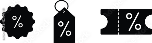 Set of discount coupon icons set. Discount percent tag icon.  Sale price tag with discount offer. editable stroke outline icons set
