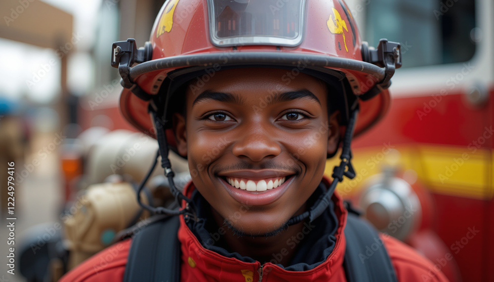 Smiling firefighter in uniform, honoring the life-saving service. International Firefighters Day