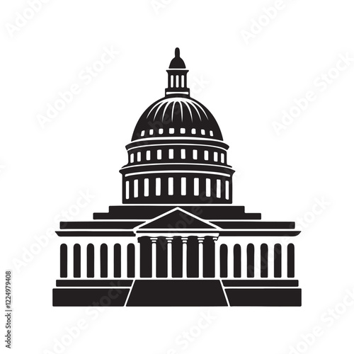 Washington capitol building silhouette, black and white silhouette, vector and illustration