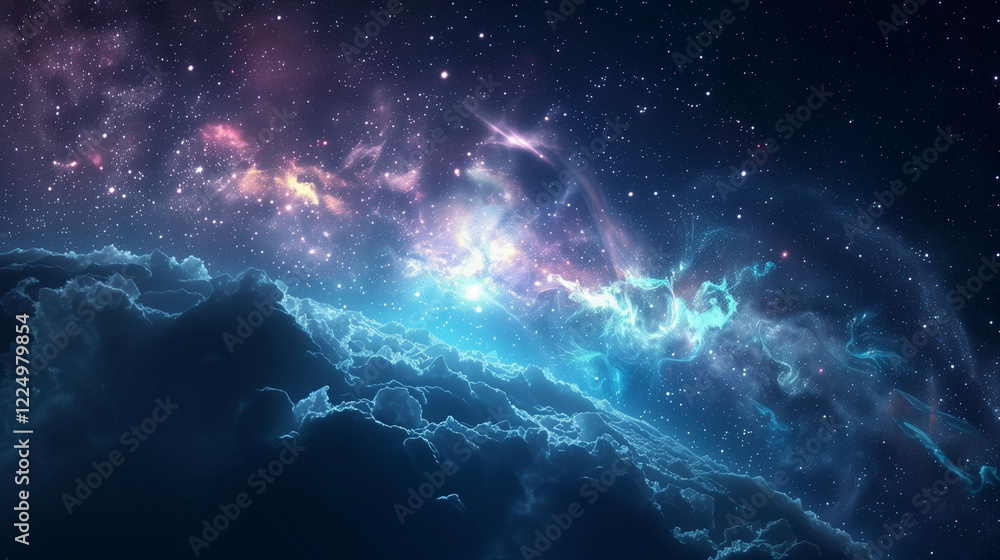 Fototapeta premium Cosmic Nebula Glow with Deep Space Stars on Abstract Background