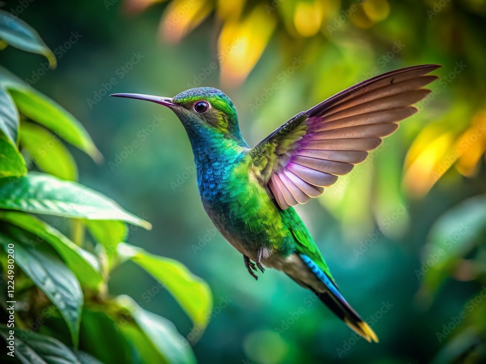 Fototapeta premium Surreal Hummingbird Flight: Costa Rican Rainforest Fantasy