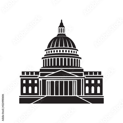 Washington capitol building silhouette, black and white silhouette, vector and illustration